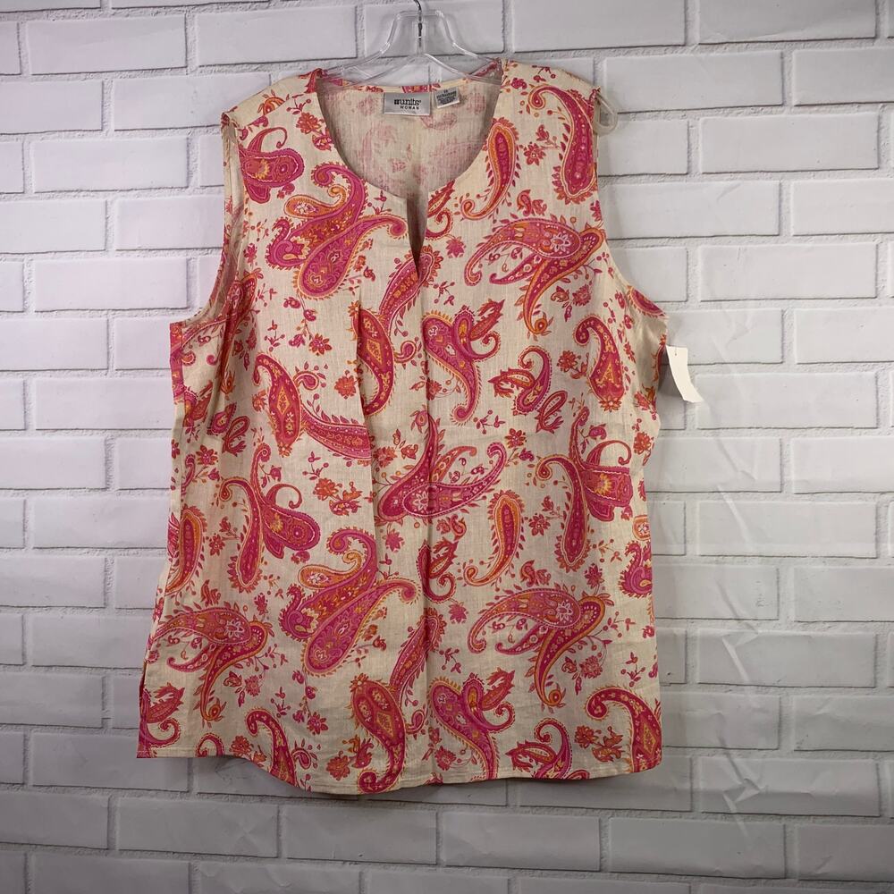 vintage Y2K NWT JC Penney Units Woman 100% linen tank top pink paisley 2X